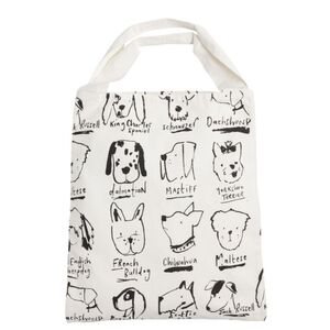 Black And White Illustrated Dogs Large Canvas Tote Bag